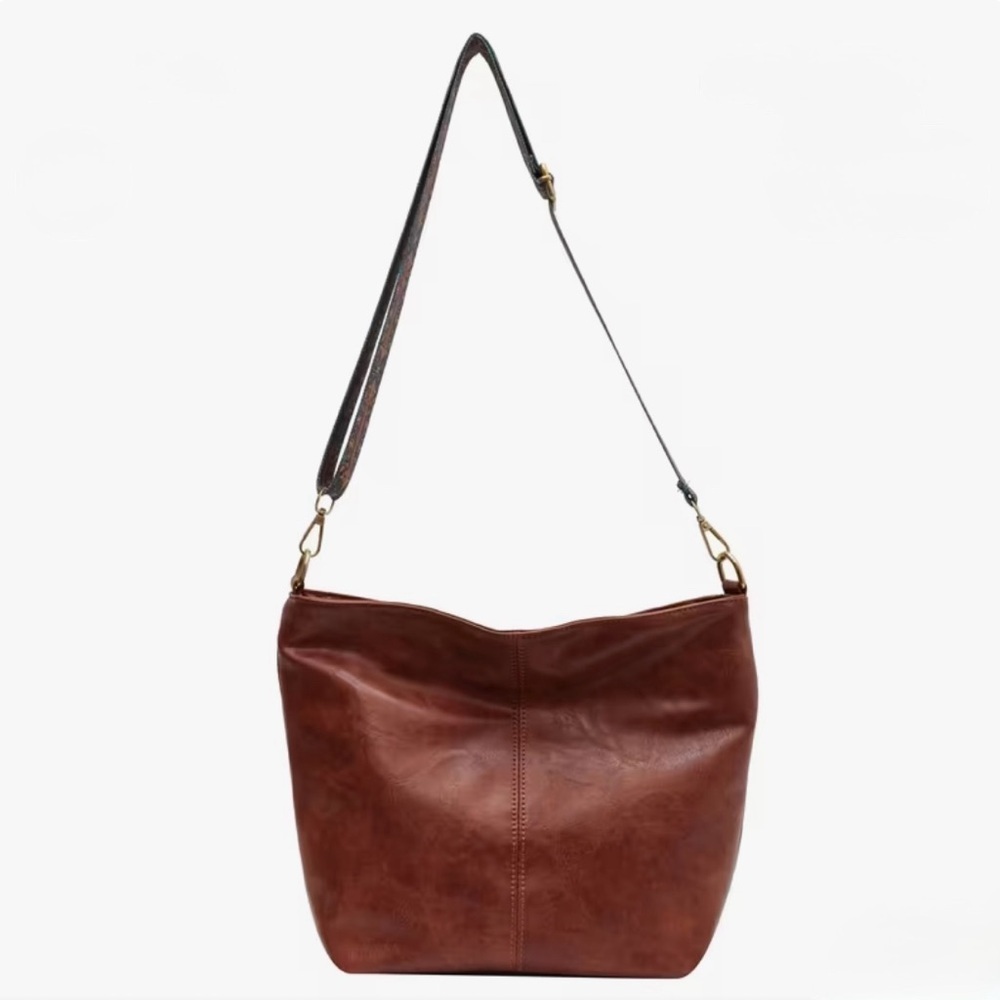 Brown Faux Leather Tote Bag Adjustable Strap - Picture 4 of 7